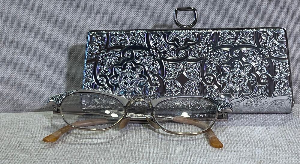 Vintage ArtCraft Silver Filigree Cat Eye Glasses Frames with Original Case